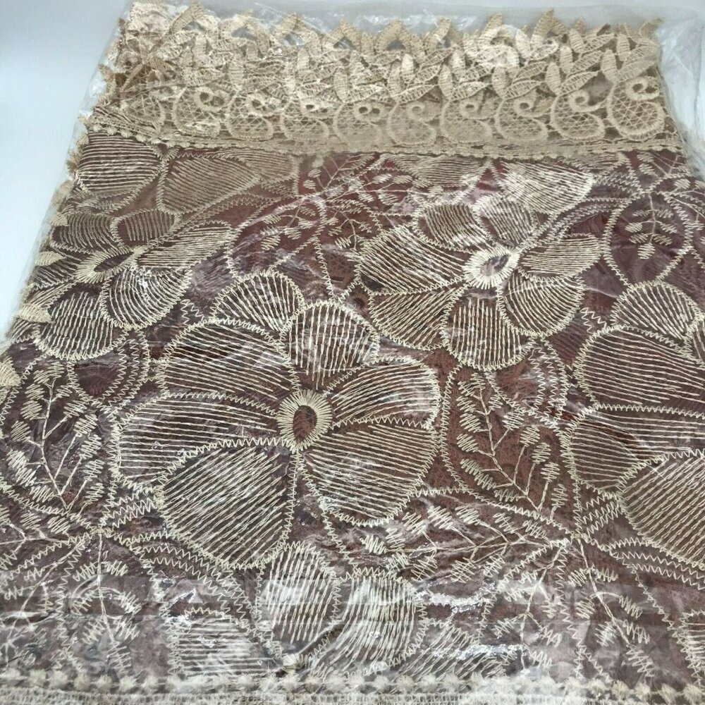 Table-runner Set Burgundy Gold Lace Floral Embroidery 3 piece Set Open Package